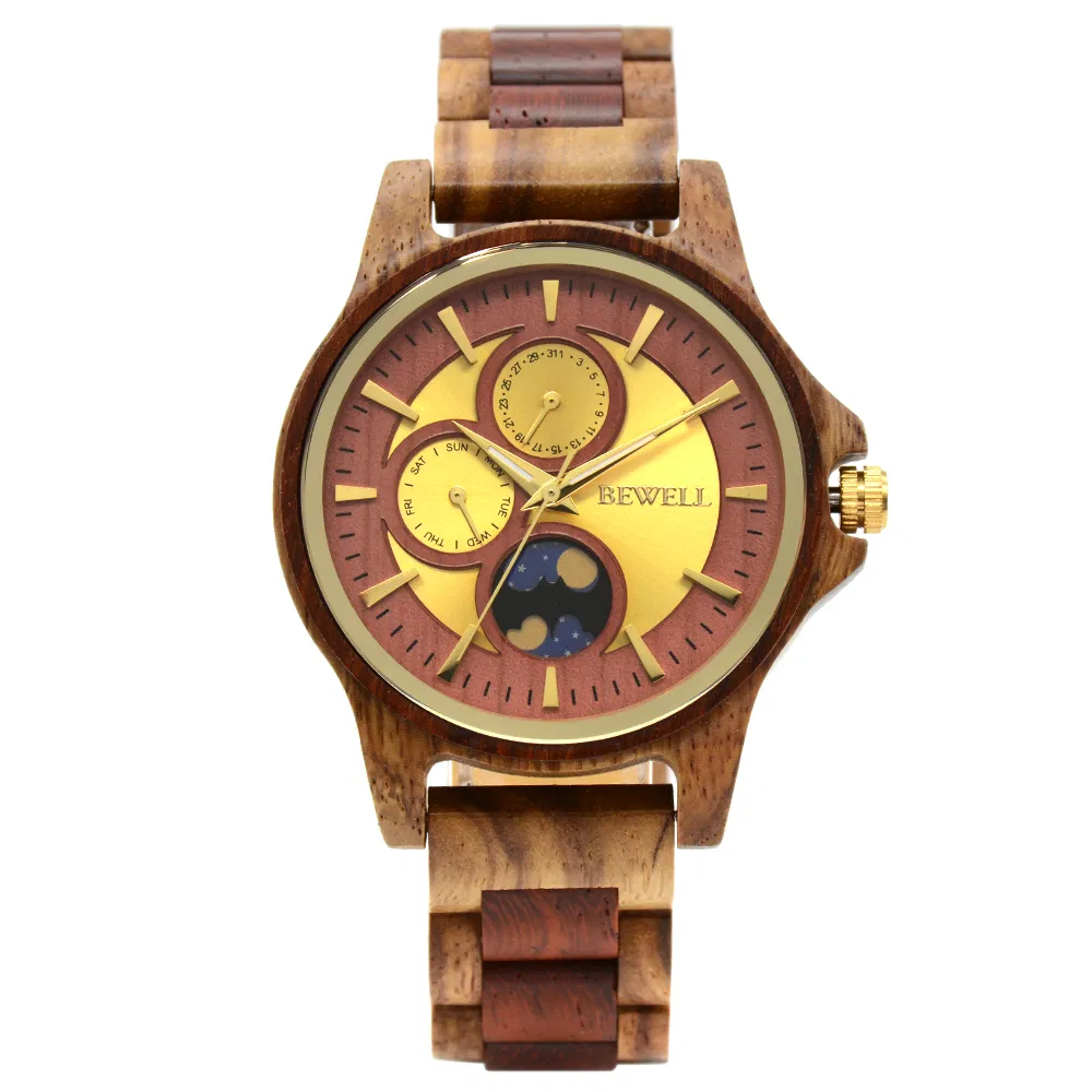 Fashion Giftsmix of Natural Kosso with Rose Wood Moonphase Watch