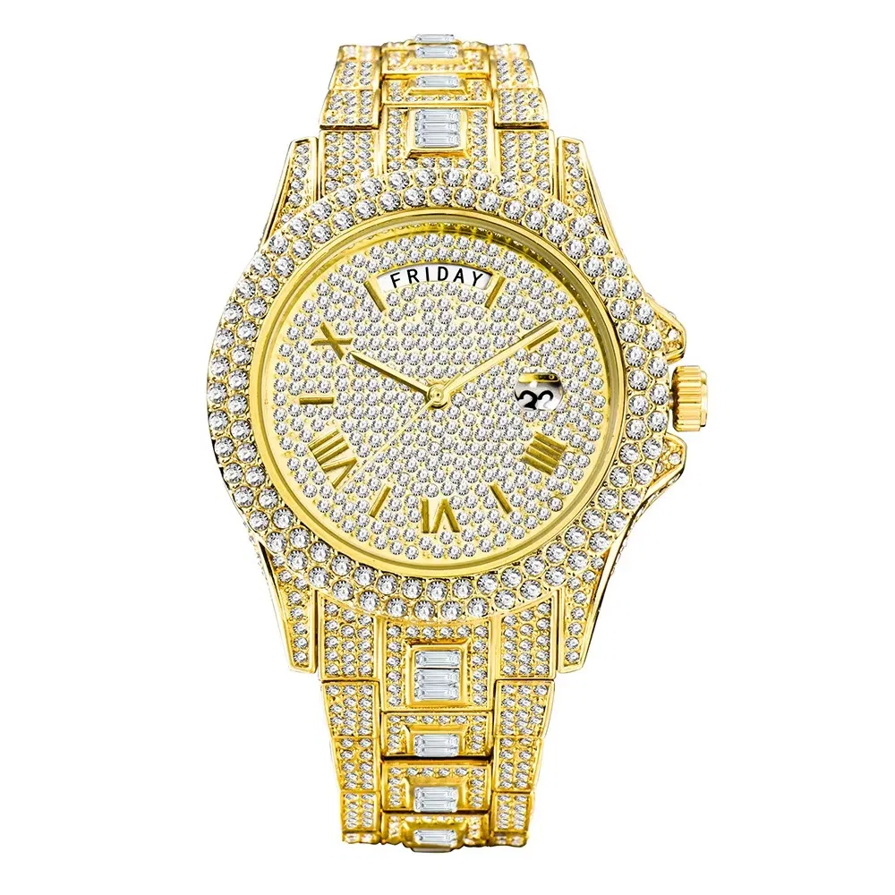 Hot Selling Fashion High-Grade Double Calendar Business Full Diamond Quartz Men's Watch