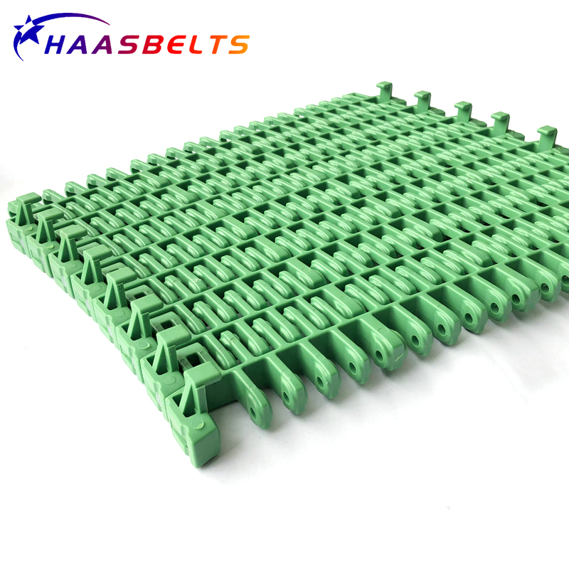 Haasbelts Plastic Conveyor Chain Is615 Radius Flush Grid with Pop-up Flights Modular Belt
