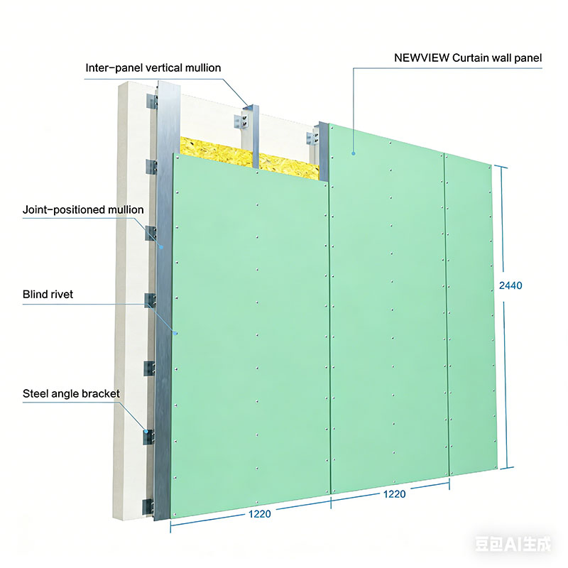 Riveted Installation Method Fiber Cement Board Curtain Wall Construction Office Use