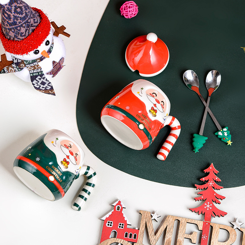 2025 New Design Christmas Mug Creative Cute Ceramic Coffee Cups Traveling Porcelain Mug with Gift Box and Stainless Steel Spoon