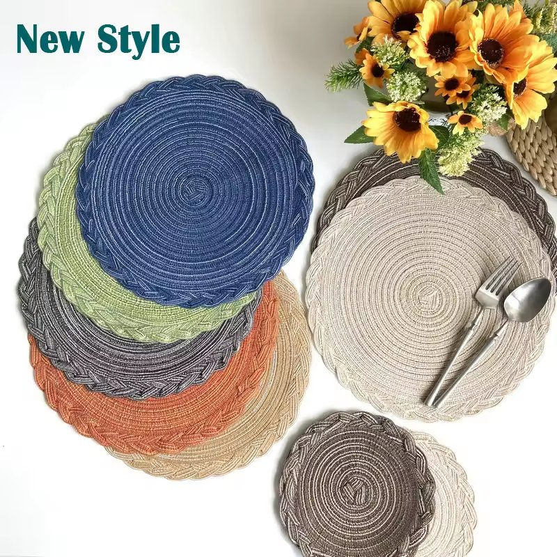 Wedding Table Mats Round Place Mats Navy Blue Hand Woven Round Placemats Rodada for Dining Table