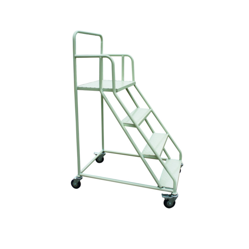 Warehouse Steel Safety Rolling Mobile Platform Ladder with Handrails