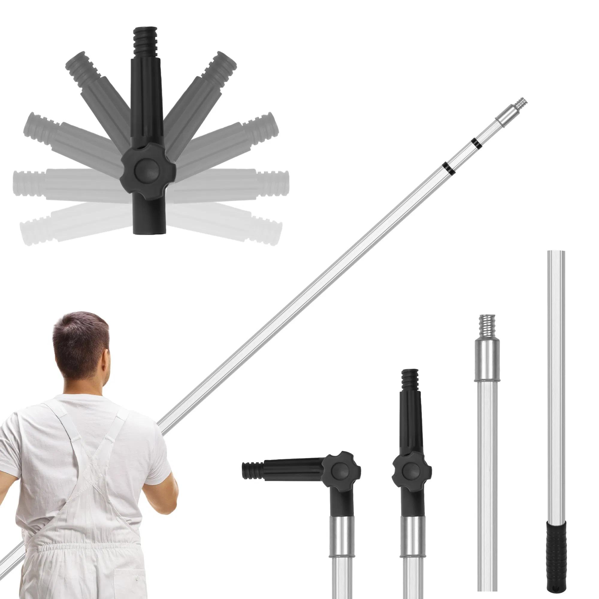 12FT Extension Cleaning Rod Detachable Brush Head Aluminum Spin Lock Telescopic Pole