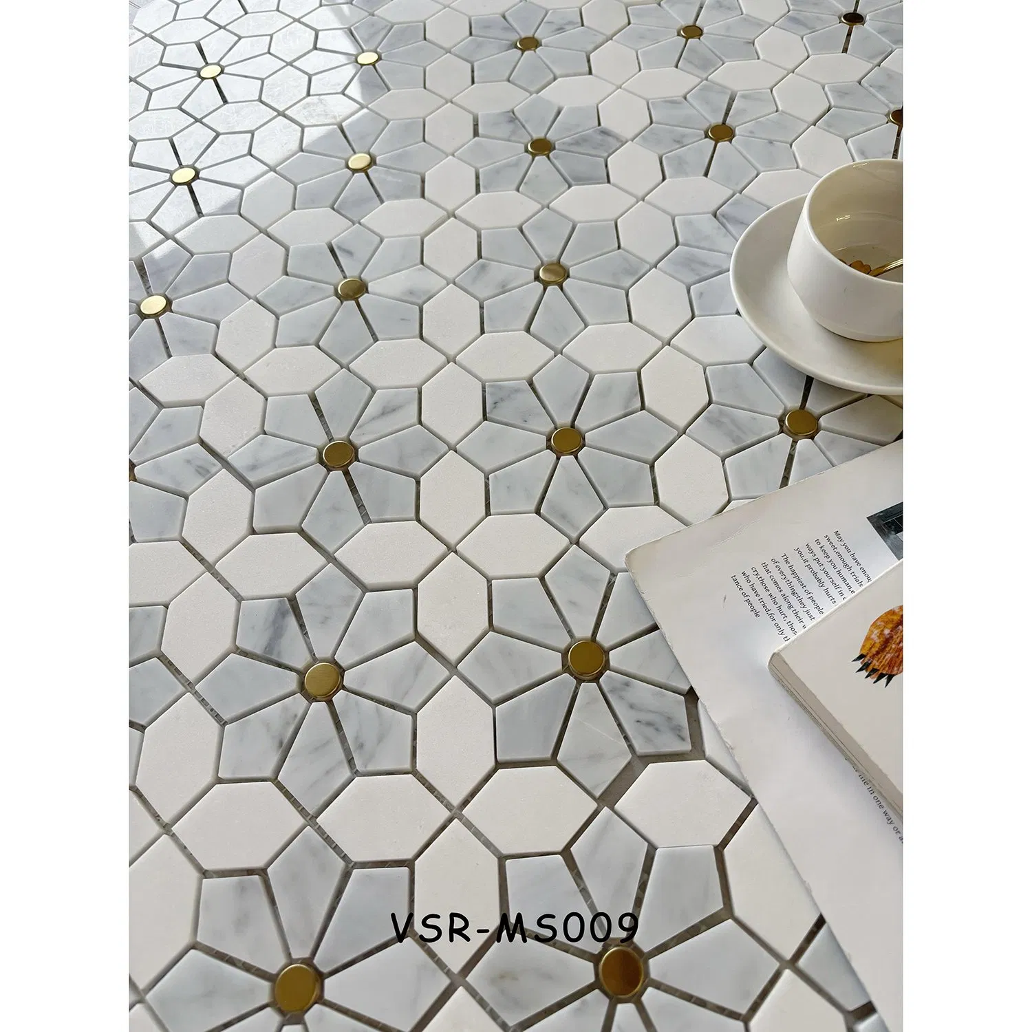 Мозаика из мрамора Waterjet с латунью для кухни и ванной