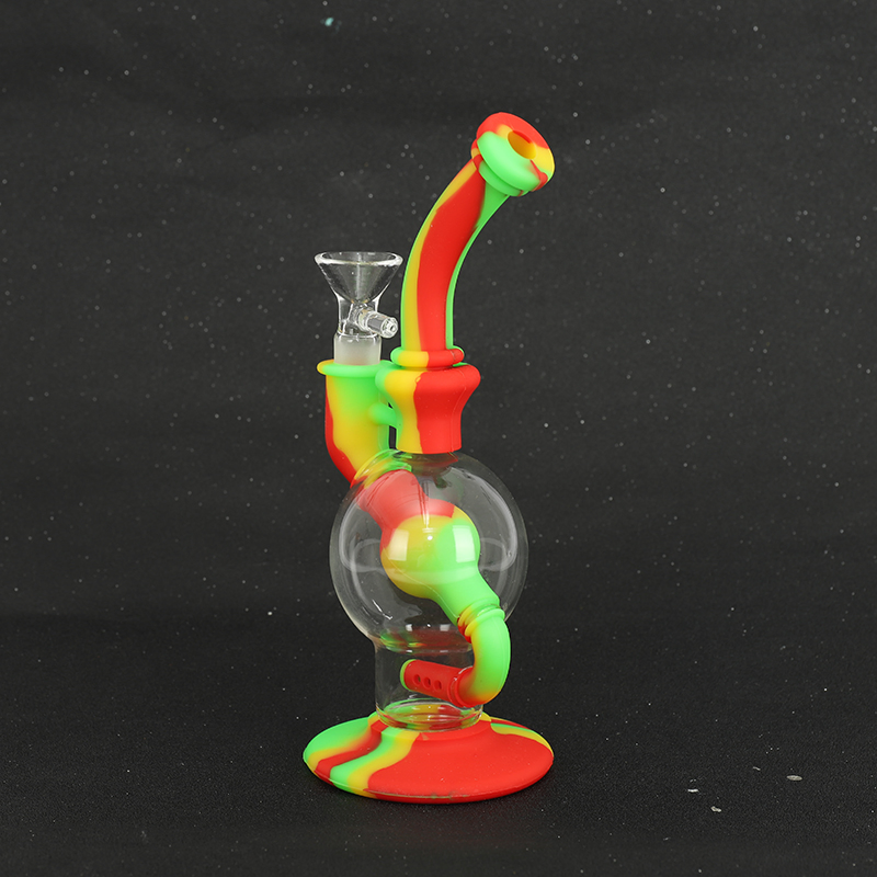 Mixed Colors Silicone Tobacco DAB Rig Smoking Water Pipe with Glass Tube Water Pipes
