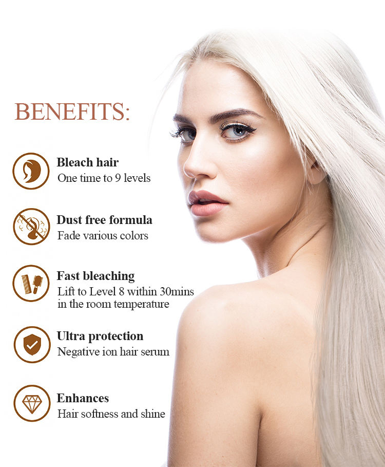 Hair Color OEM/ODM Hair Bleach Powder Lightens +9 Shades Without Damaging The Hair Strand