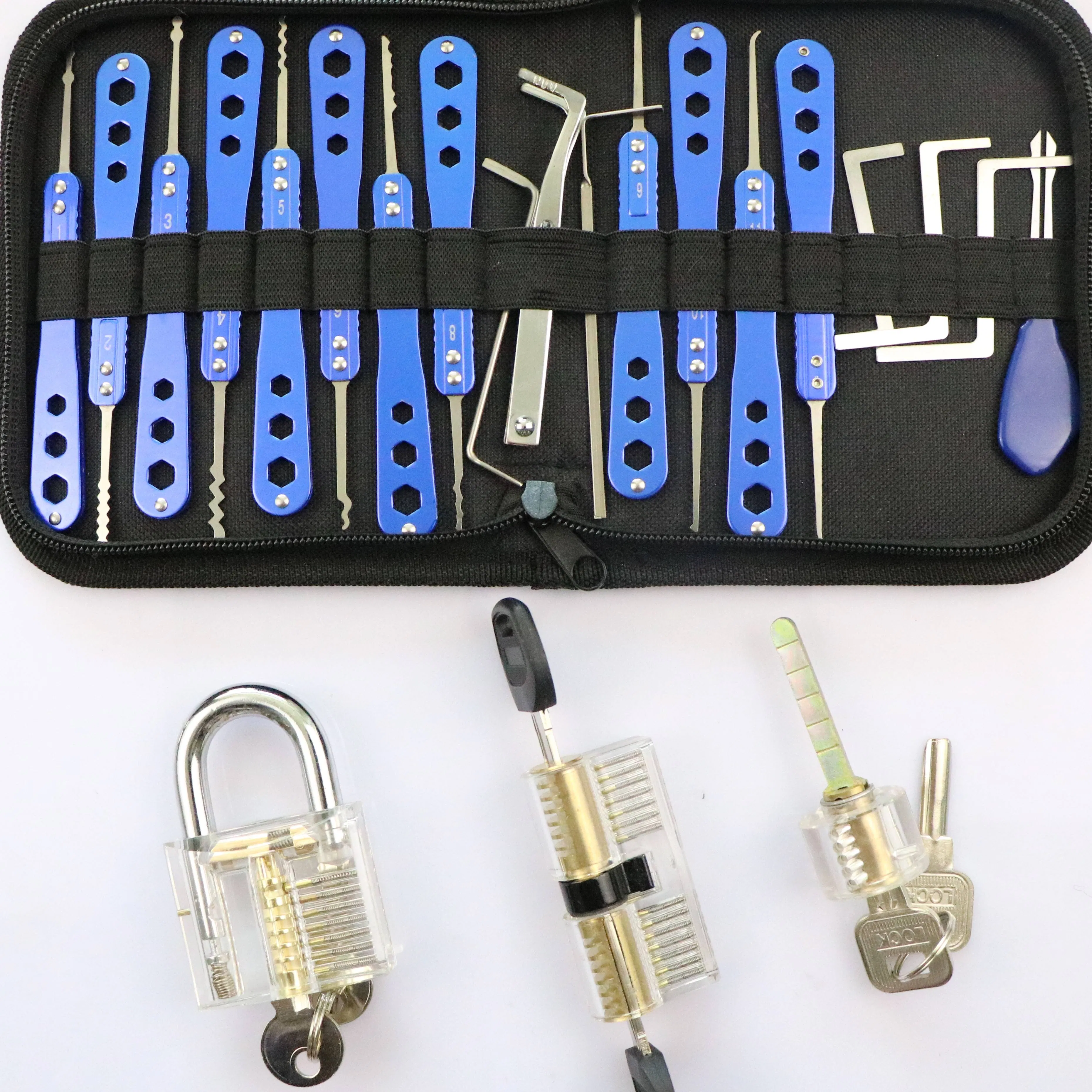 19PCS Blue 3PCS Transparent Locks Locksmith Practice Supplies Lock Pick Tool Set