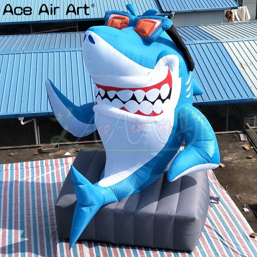 5m Giant Inflatable Shark Animal Sitting The Stone Inflatable Cartoon Animal for Advertising or Decoration