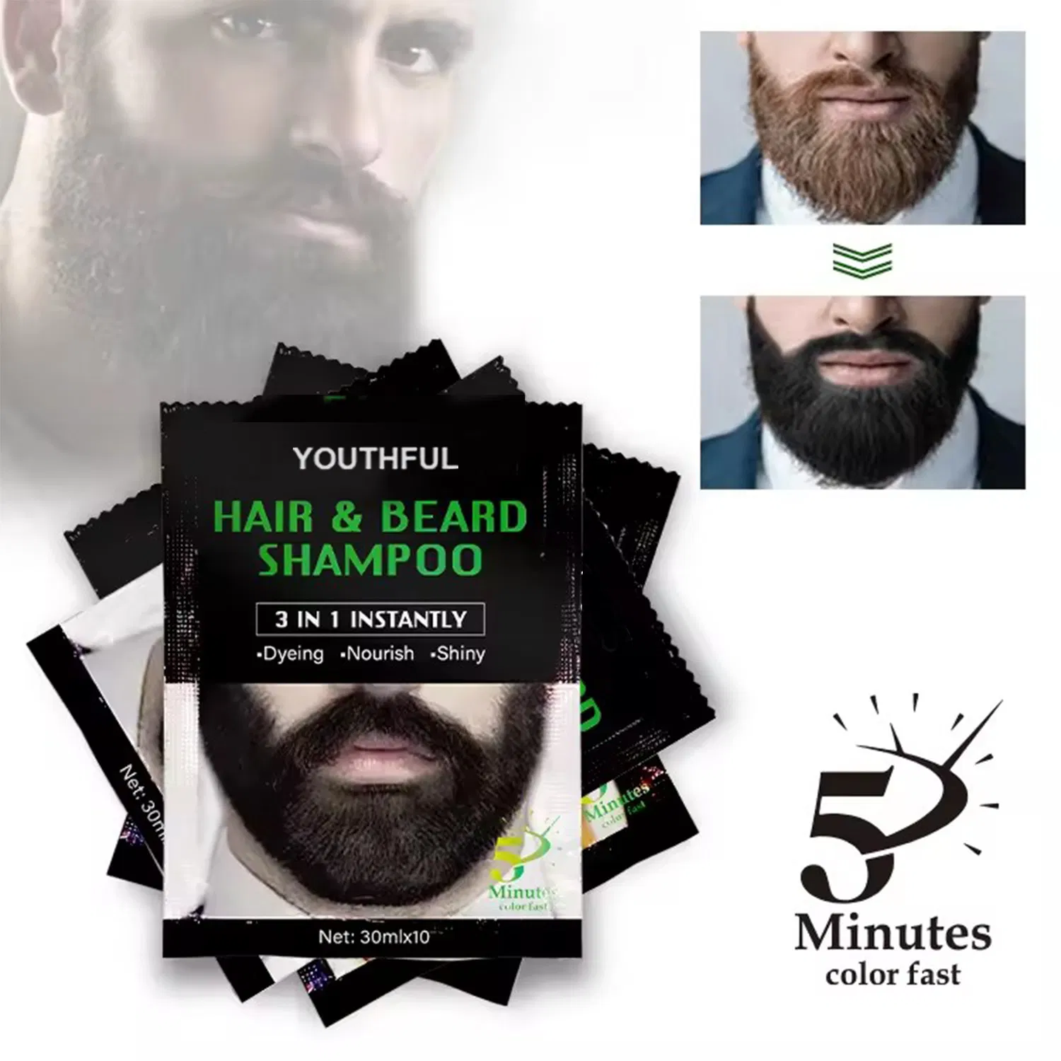 Black Hair Beard Oil Color Dye Shampoo for Men