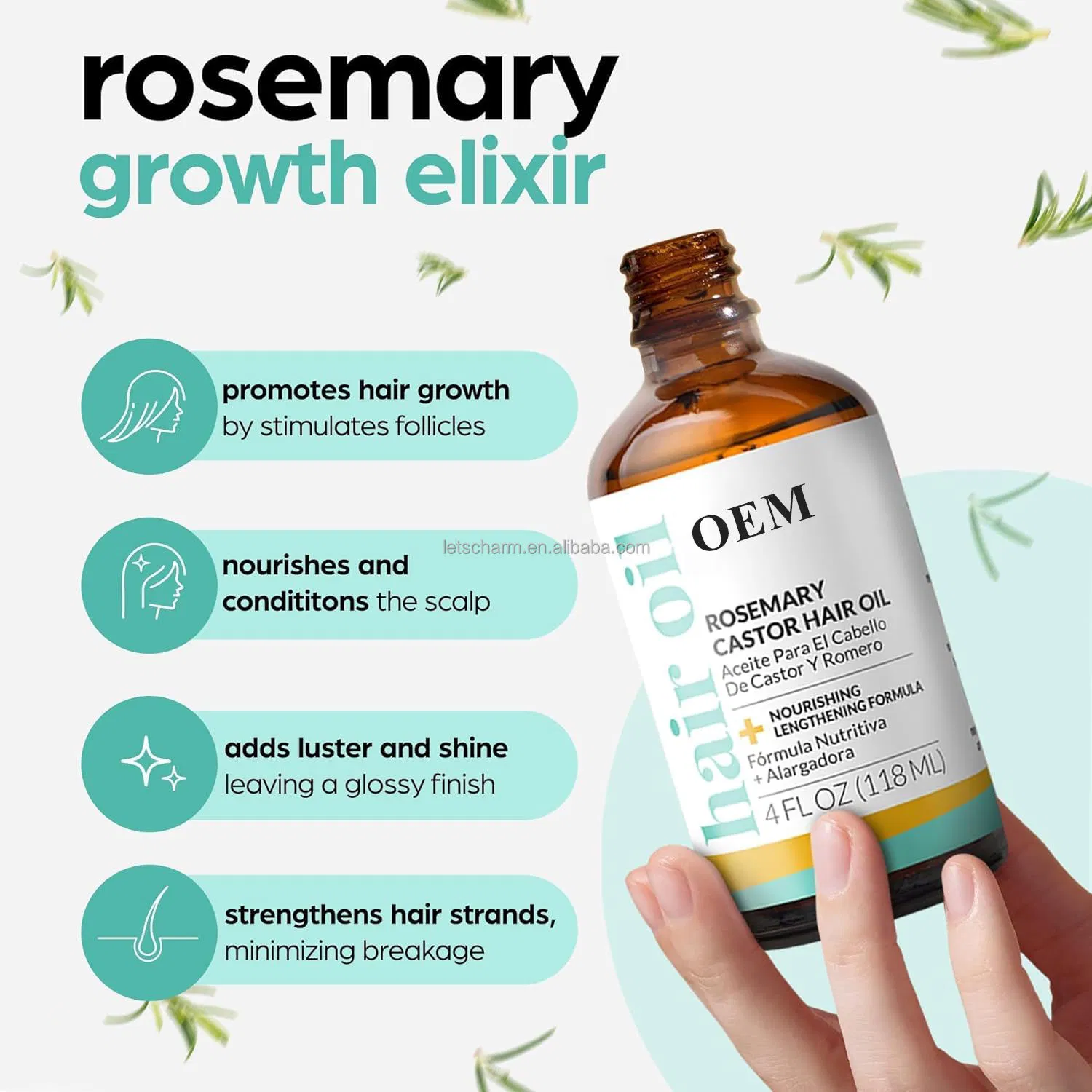 Ls130 OEM Rosemary & Castor Oil for Hair Growth: Custom Dry Scalp Treatment
