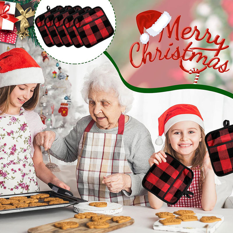 Simple Style Pure Cotton Checkered Anti-Heat Burn Gloves and High-Temperature Resistant Heat Insulation Pads