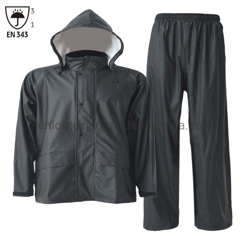 High Quality Black Men's Waterproof PVC/PU Raincoat and Pants