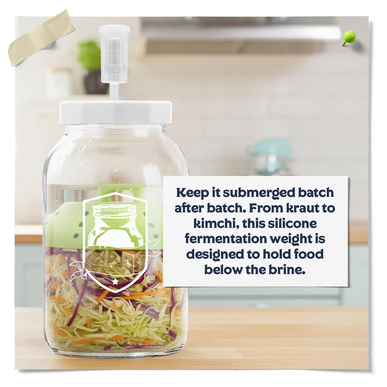 Silicone Fermentation Jar Lid for 6.3 Inch Jars, Keeps Vegetables Submerged