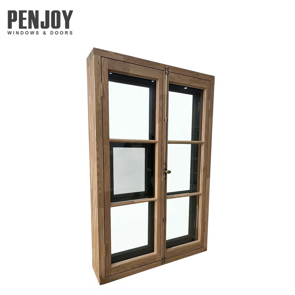 Customized Ancient Architectural French Window Solid Wood in-Swing Inward Opening Energy Saving Durable Wood Window