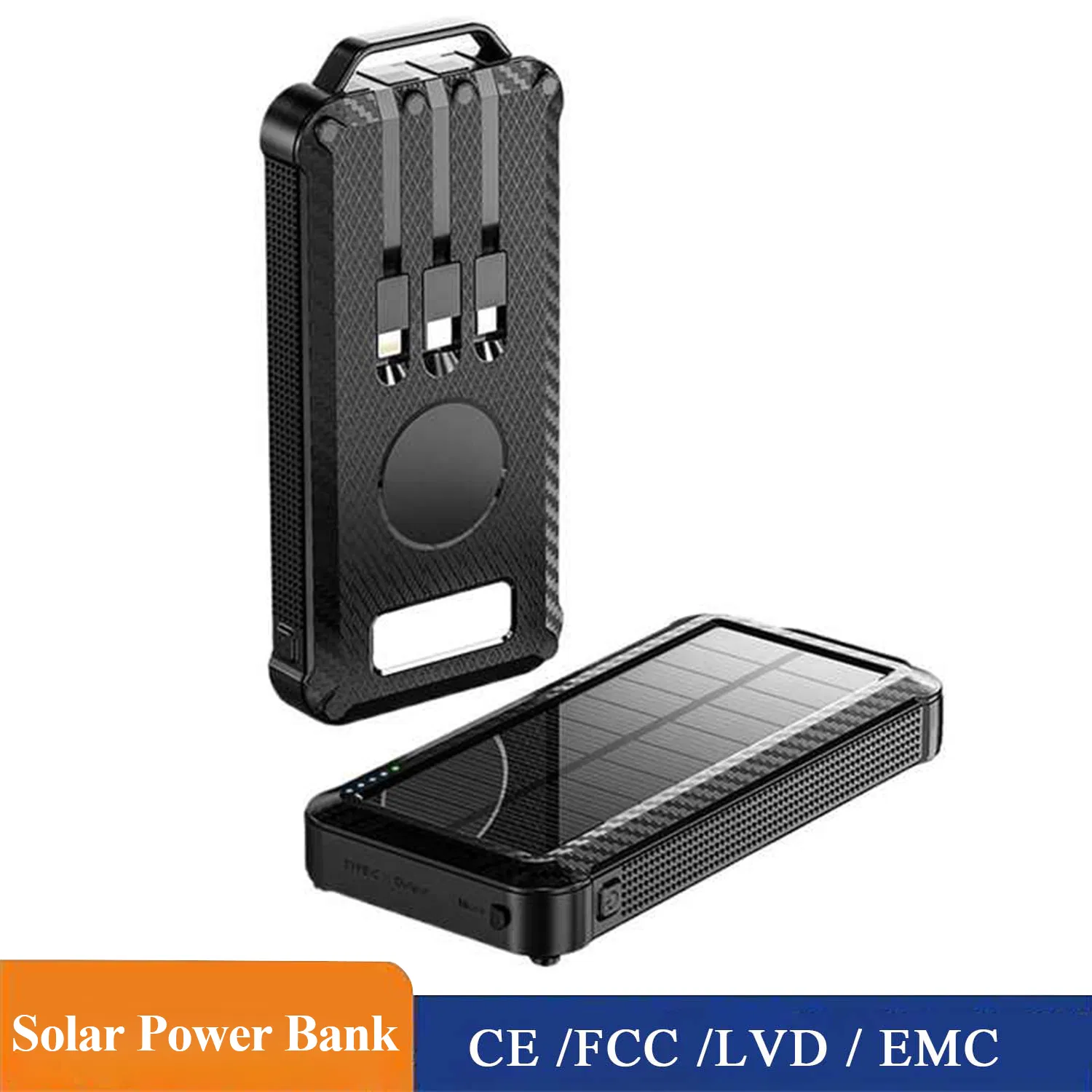 10000mAh Dual USB Ports Waterproof Outdoor Camping Solar Power Bank Phone Charger with Type-C DC Input External Backup Power Bank for Cell Phones