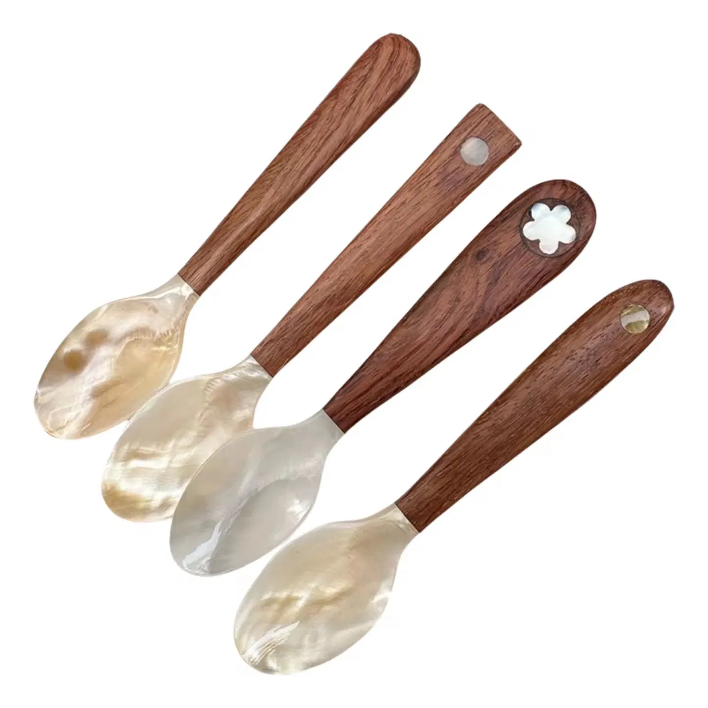 Wooden Handle Custom Logo Natural Pearl Shell Dinner Spoon Caviar Ice Cream Dessert Spoons