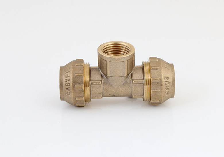 Brass PE Compression Female Tee Fitting for PE/PPR Pipe