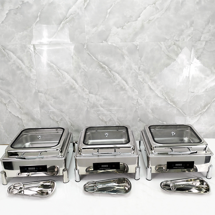 Hotel Luxury Stainless Steel Restaurant Equipment Square Food Warmer Buffet Stove Chafing Dishes