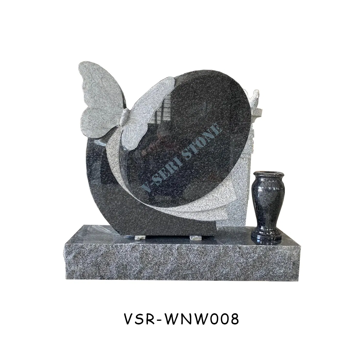 Romantic Double Heart Blue Granite Marble Tombstone Cross Headstone for Grave