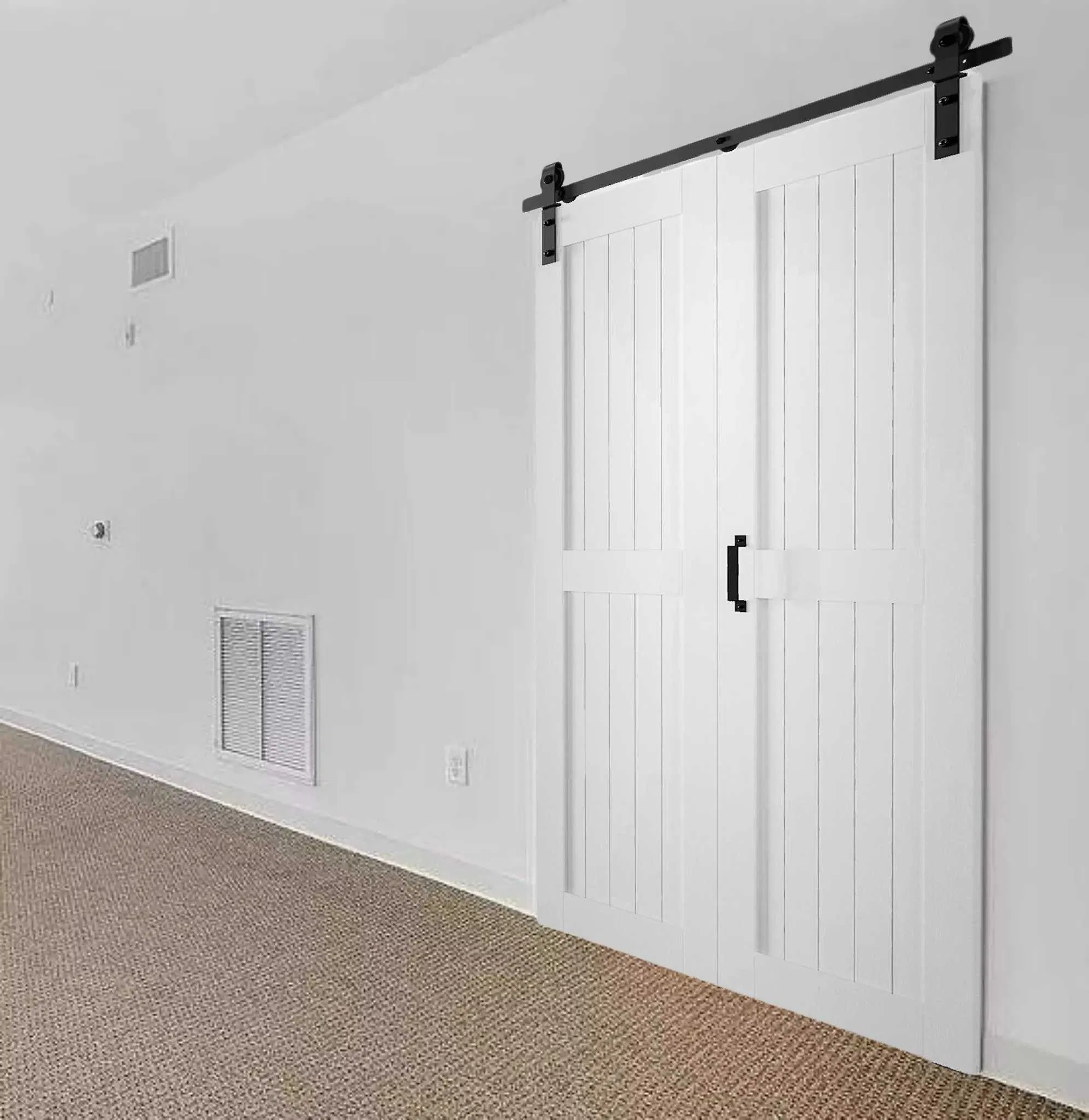 72"Brushed Nickel Bi-Folding Sliding Barn Door Hardware Track Kit for 4 Closet Door, Top Mount, Heavy Duty, Slide Smoothly Quietly, Easy Install, No Door