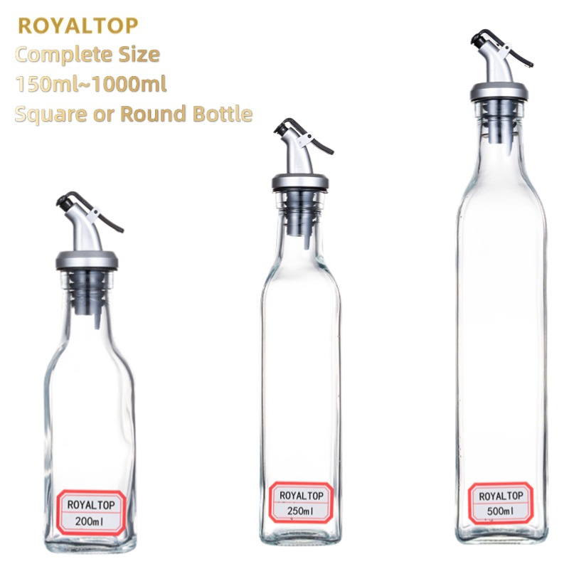 Home & Kitchen 150ml 250ml 500ml Square Glass Olive Oil Bottle Leak Proof Cooking Oil Dispenser for Salad Seasoning