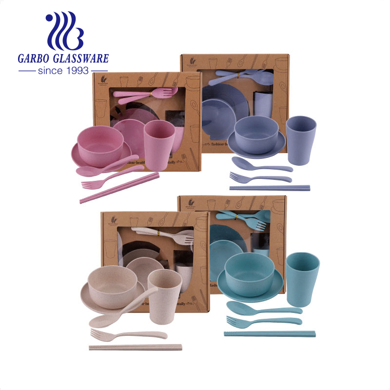 Cheap Wheat Straw Unbreakable Plastic Animal Design Dish with Stainless Steel Bowl Cute Spoon Fork for Children Use with Foods Separation