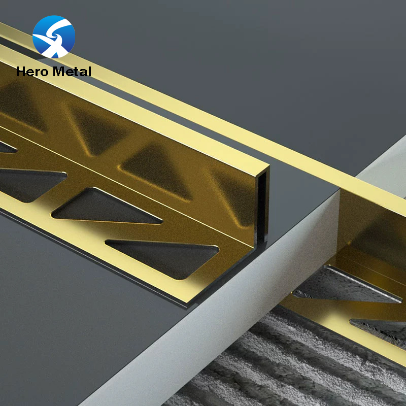 Hero Metal Light 304 Profiles for Door Windows and Shower Room Large Corner Straight Edge White Gold Stainless Steel Tiles Trim