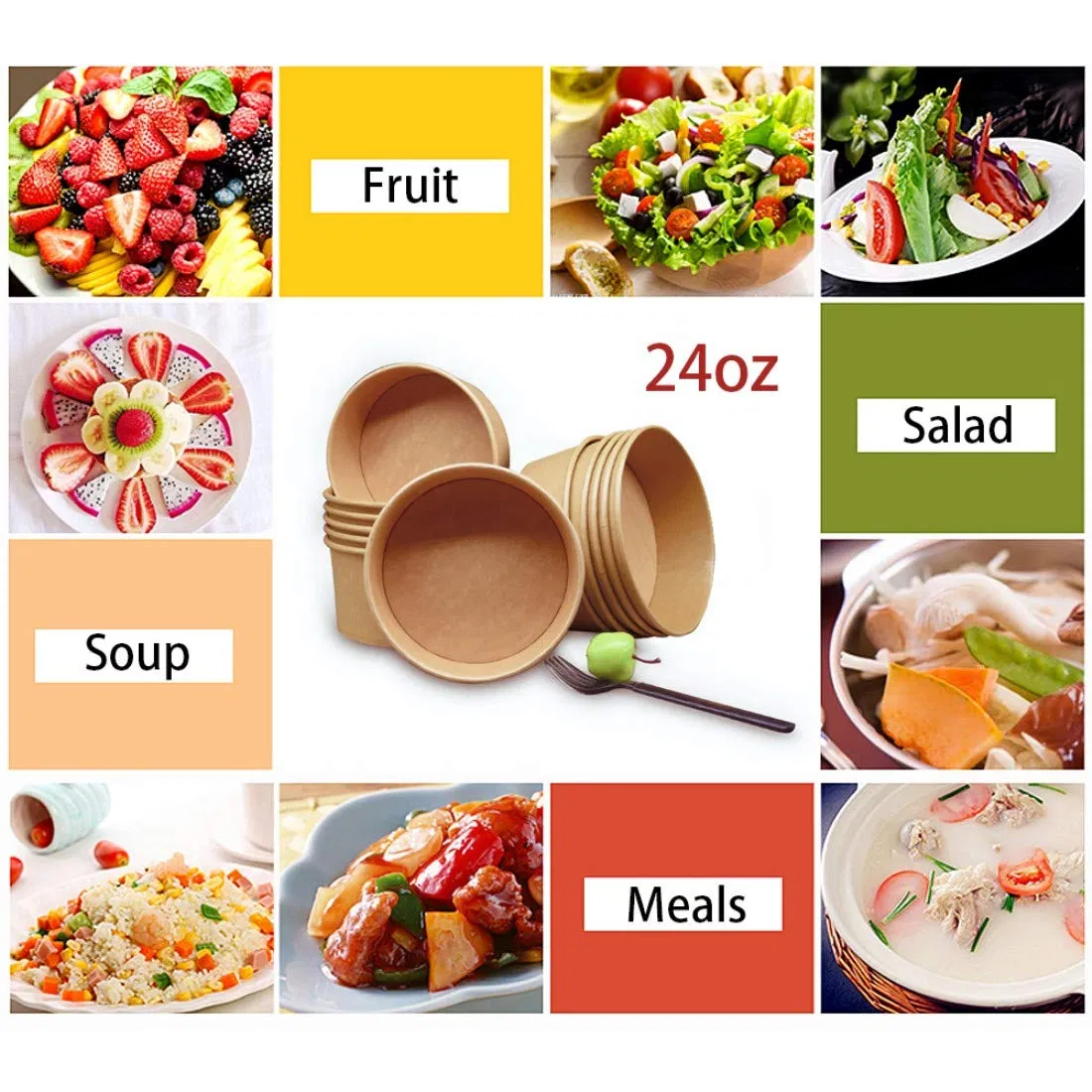 500ml 750ml 1000ml 1500ml Food Packaging Containers Disposable Soup Kraft Paper Bowls for Catering