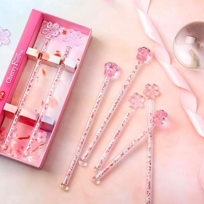 Custom Creative Pink Glass Stir Stick Cute Long Handle Juice Coffee Stirring Stick