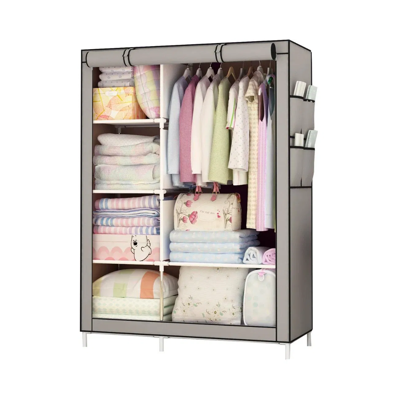 Assembled Wardrobe Rack for Bedroom Large Capacity Dust-Proof Storage Hanging Rack & Container