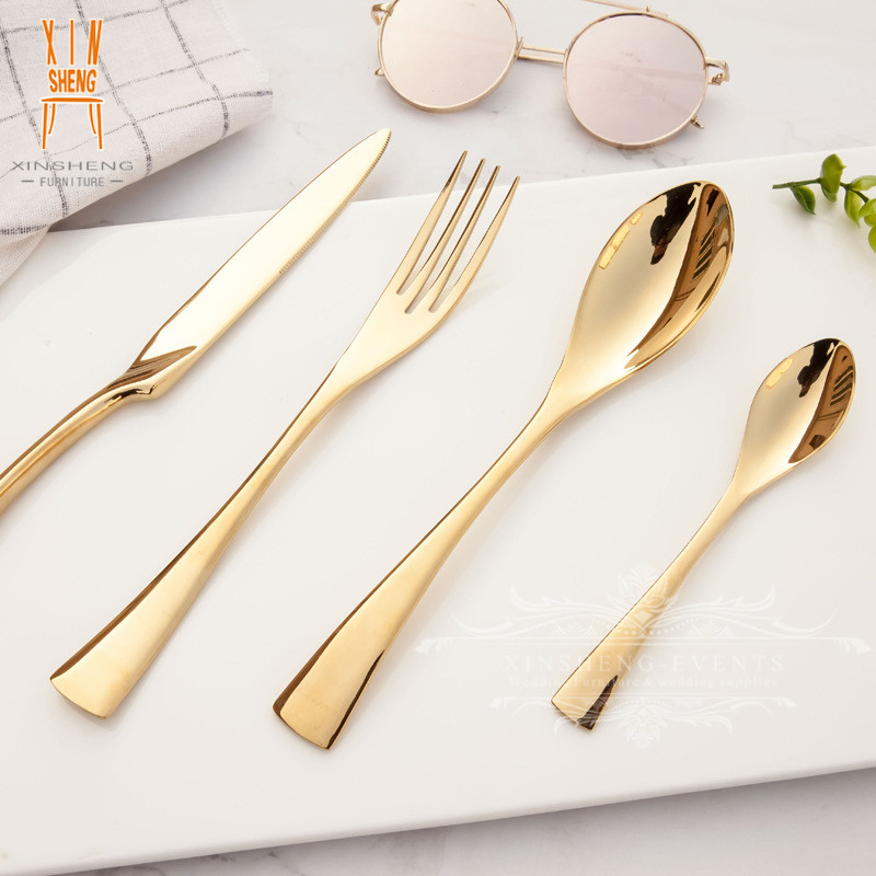Golden Solid Steak Silverware Knife and Fork Set Gold Flatware Set European Western Restaurant Cutlery for Wedding