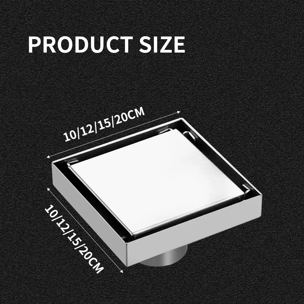 SUS304 Stainless Steel Square Shower Floor Drain Tile Insert Invisible Grate Cover with Brushed Finish Bathroom Drainer