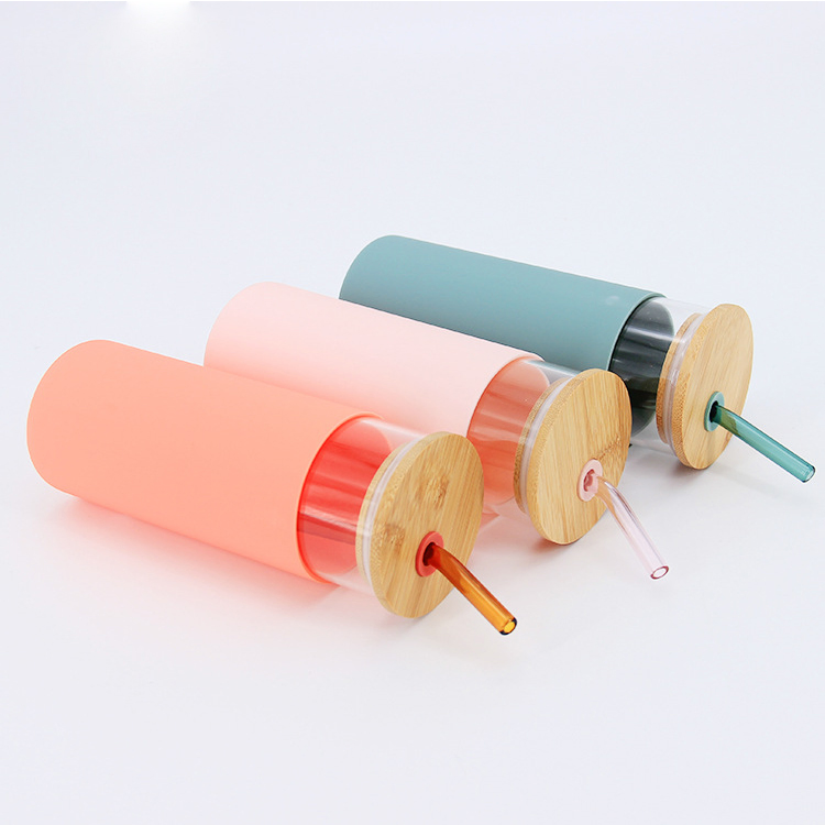 Sale 500ml 16oz Silicone Sleeve Juice Coffee Borosilicate Glass Water Bottle
