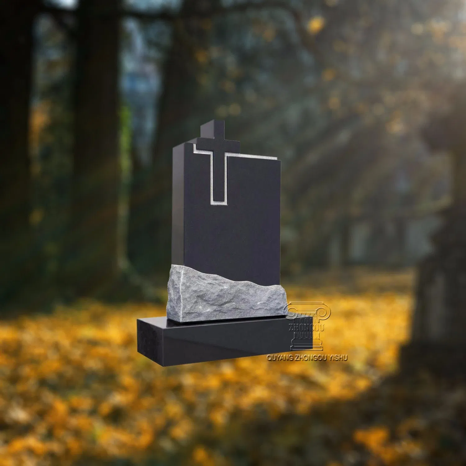 Quyang China Black Granite Gravestone Tombstone Monument Dz-267 Zhongou HS Code: 6802939000
