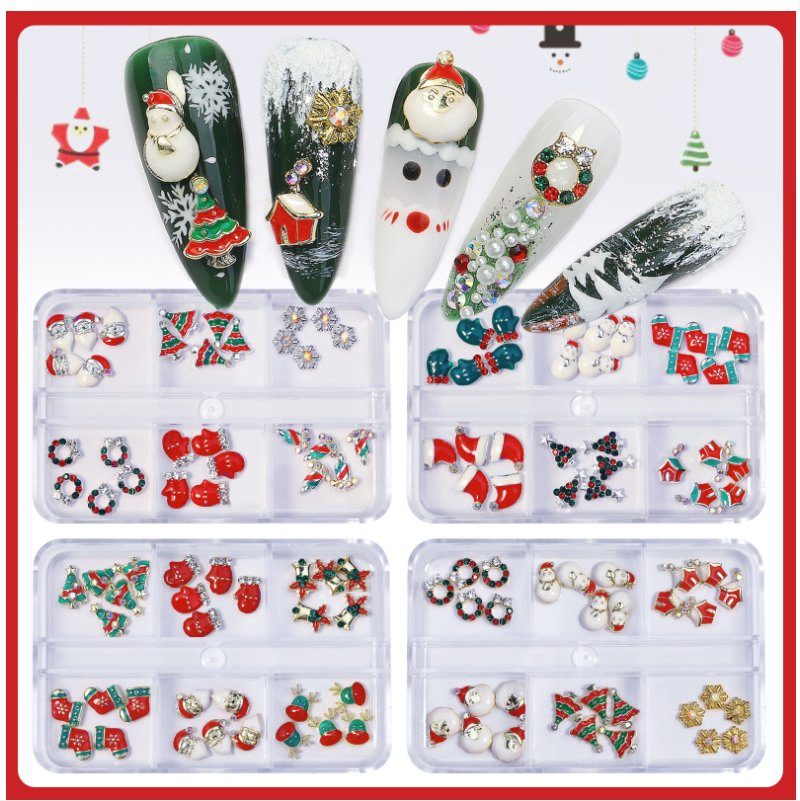 Christmas Nail Accessories Santa Claus Snowflake Gift Alloy Rivet Pearl Mixed Nail Diamond Nail Decoration