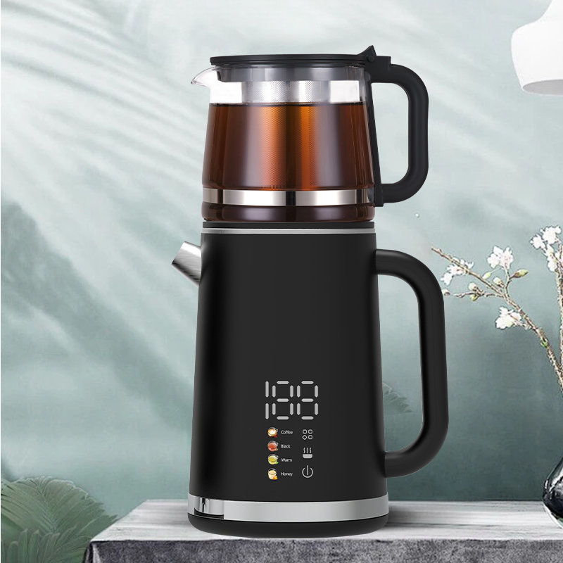 Wholesale Automatic Digital Tea Maker with Stainless Steel Filter Double Wall Glass Kettle and Teapot Set for Home and Hotel