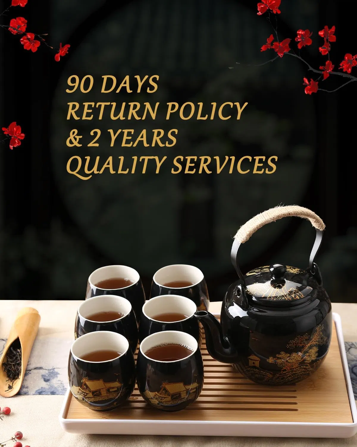 Фарфоровый чайный набор с ситечком, черный