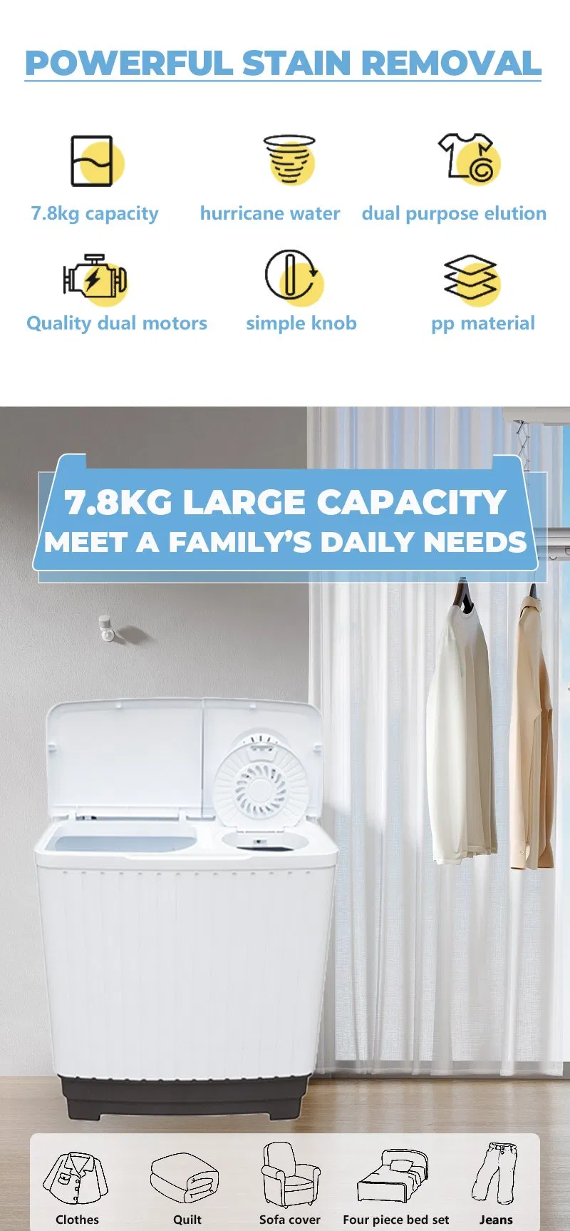 Home Use Washing Machine Twin Tub Large Capacity Quick Drying Washer