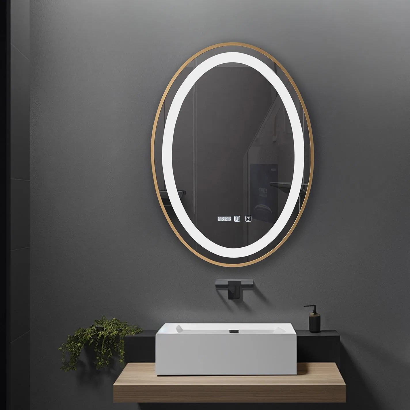 Gold Sandblasted 60×80 Oval LED Wall-Mounted Bathroom Vanity Mirror Espejos