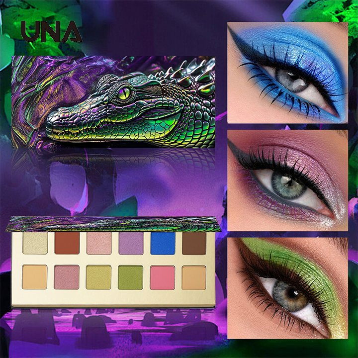 12-Color Alligator Eye Eyeshadow Palette with Iridescent Scale Effect Waterproof Metallic & Matte Finish Powder Form
