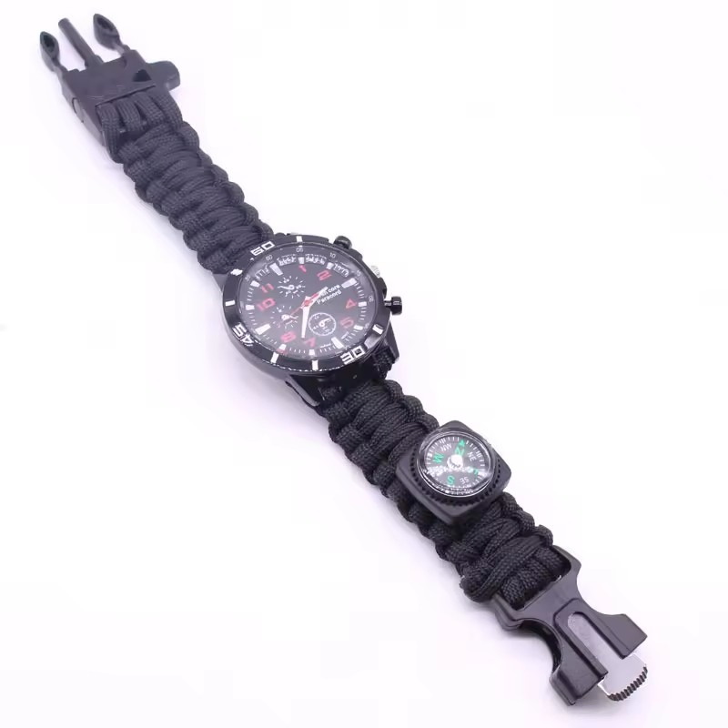Multifunctional Watch with Paracord, Flint, Compass for Outdoor Adventures