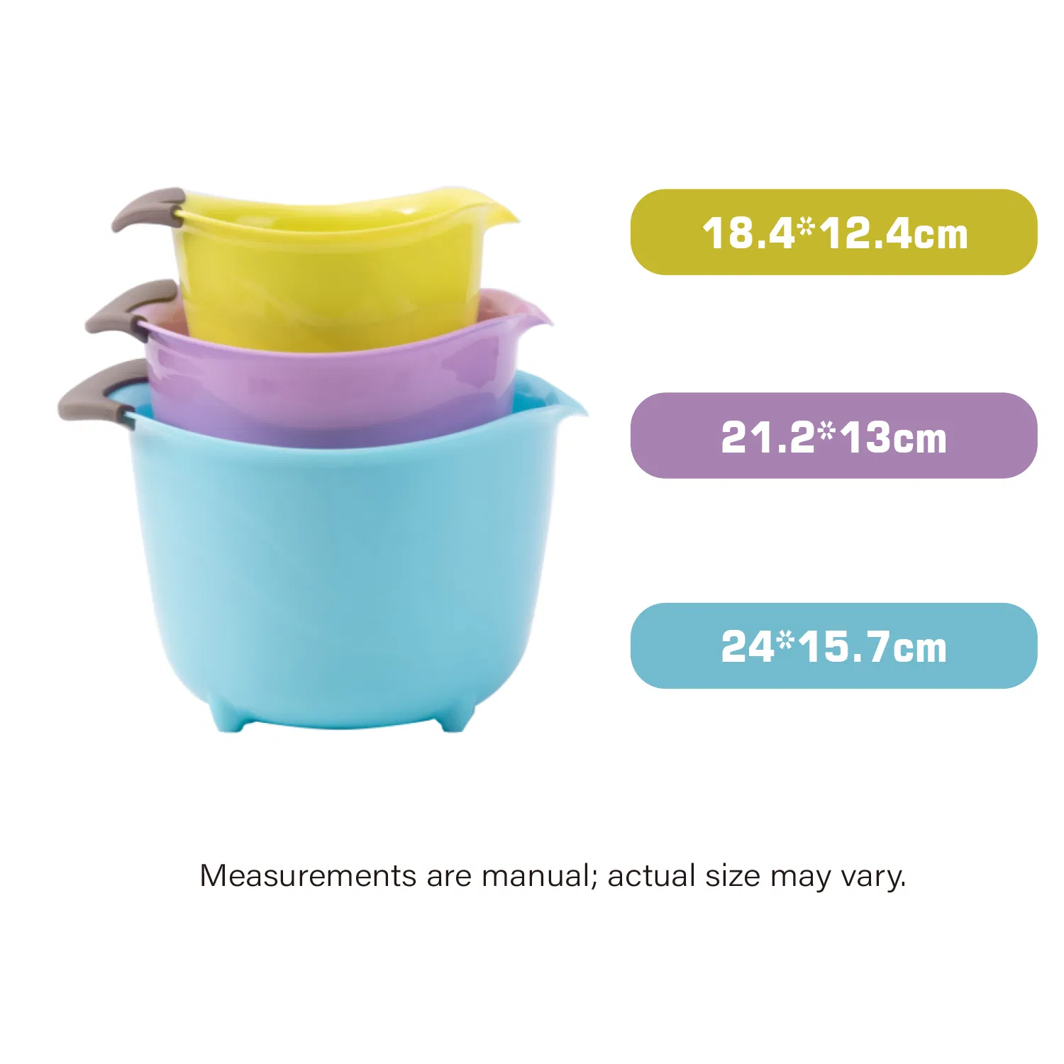 3-Piece Salad Bowl Set with Draining Holes & Measurement Marks BPA-Free Plastic