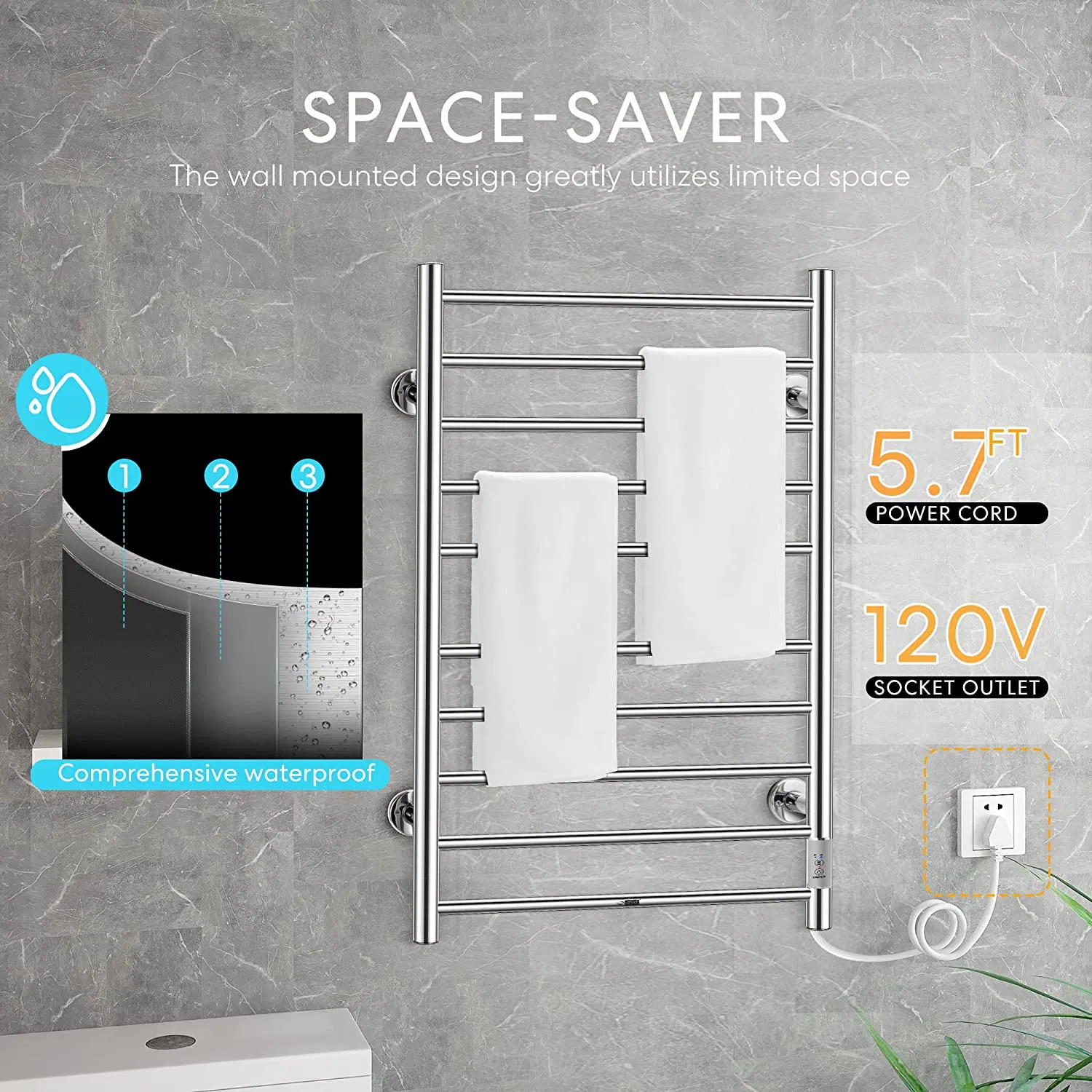 Electric Towel Warmer for Bathroom Heated Towel Rails with Timer