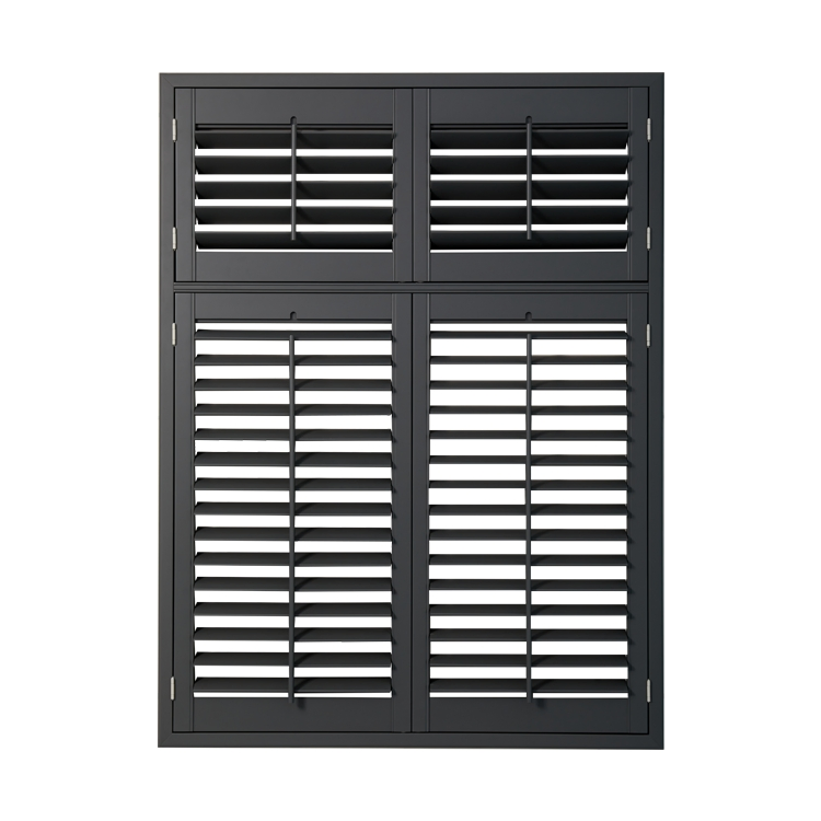 Made to Measure Black Customized Color Tier on Tier 76mm Louvers Traditional Rod Window Covering Paulownia/Bass Wood Plantation Shutters