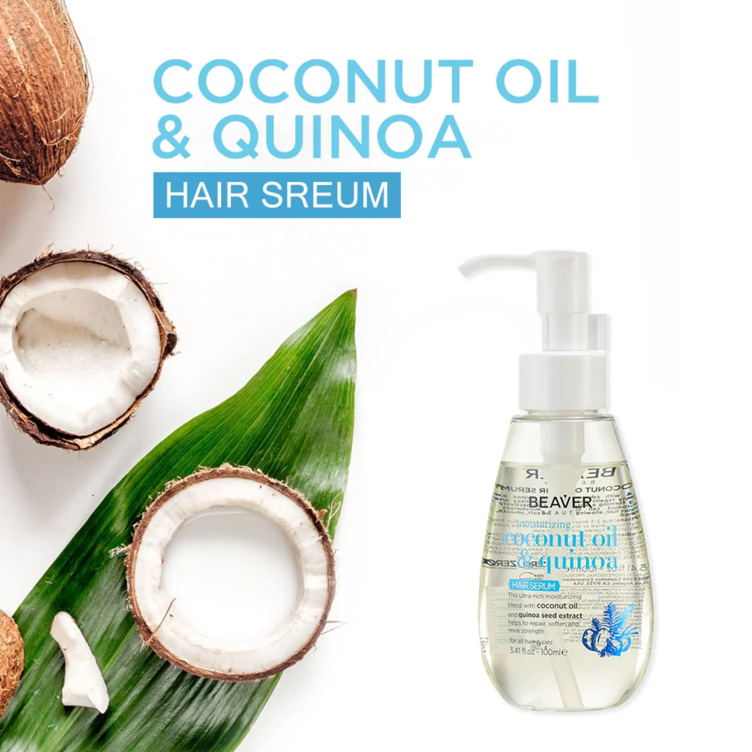 Beaver Coconut Oil & Quinoa Hair Serum Oil for Frizzy and Dry Hair