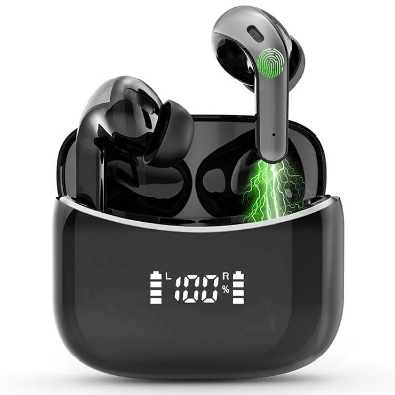 in-Ear Earbuds 60h Playtime with LED Power Display Charging Case Support Microphones