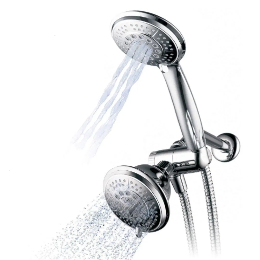 High Pressure 24 Function 4" Face Dual 2 in 1 Shower Head System Stainless Steel Hose Patented 3-Way Water Diverte Handheld Showerhead Rain Shower Combo