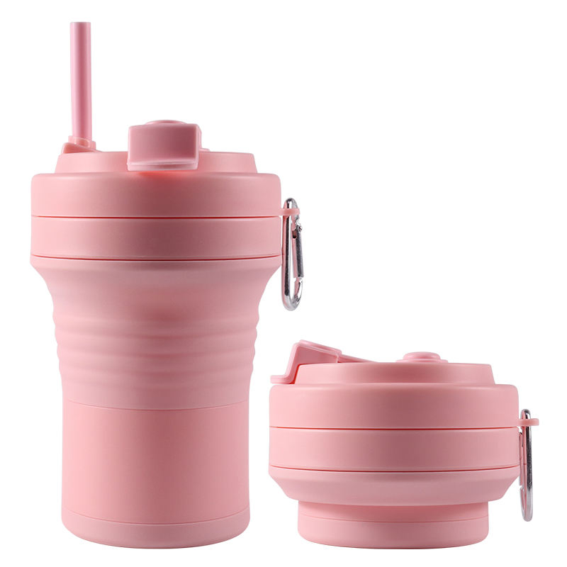 Reusable Collapsible Foldable Travel Eco-Friendly Silicone Coffee Mug Water Cup with Lid and Straw