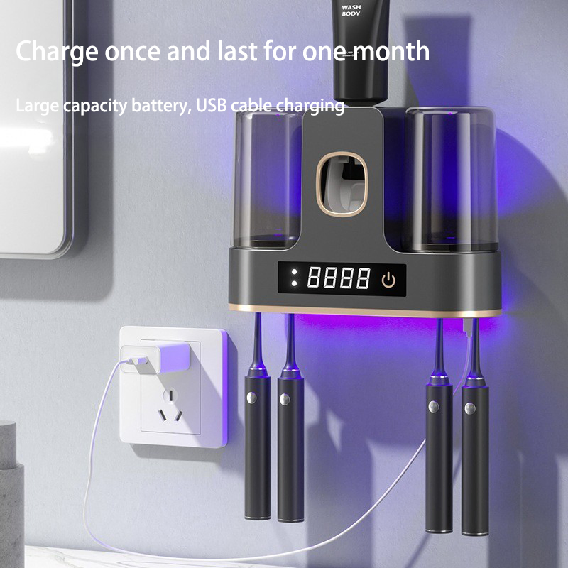 New Rechargeable Bathrooms Toothbrush Holder with UV Sterilizer, Drying Function and Toothpaste Dispenser